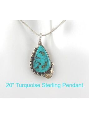 Sterling Silver Turquoise Pendant Necklace 20" Chain Southwest Navajo-style VTG